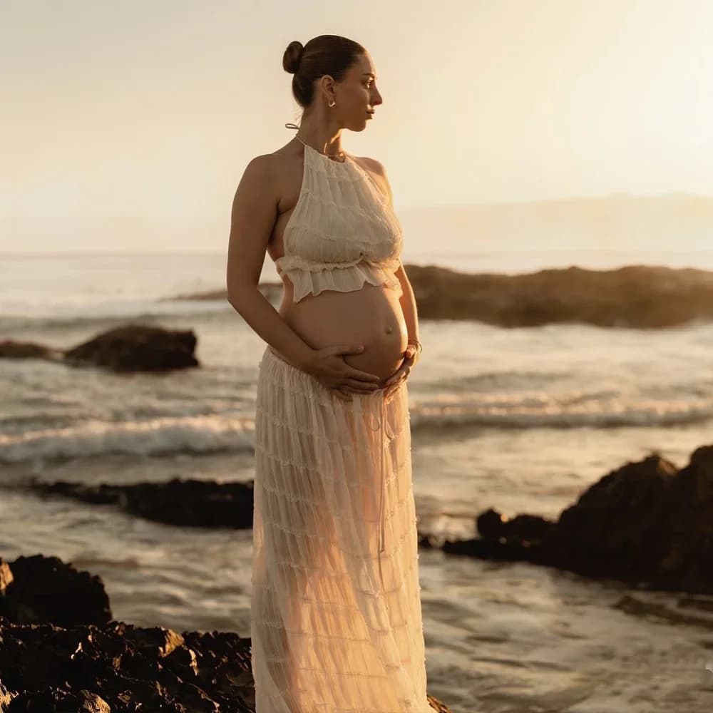 Maternity Dress for Showers - Sexy Pleated camisole Skirt Fashion Neck Hanging Vest for Pregnant Women's Photography Dress
