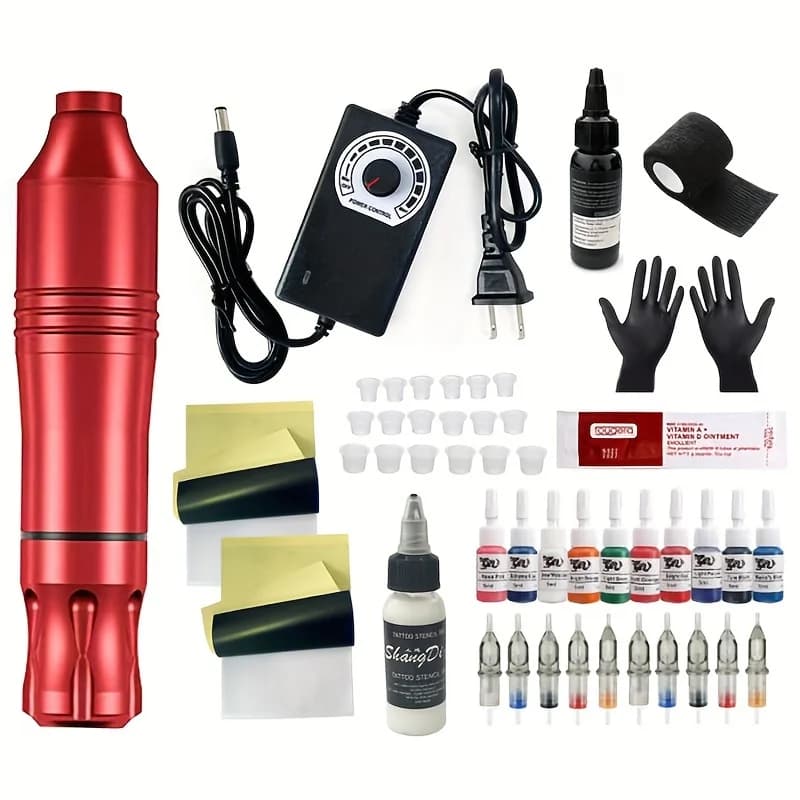 Tattoo Kit Complete Set Wireless Rotary Tattoo Machine Pen Kit DC Interface with Cartridge Needles Permanent Makeup Tattoo Set