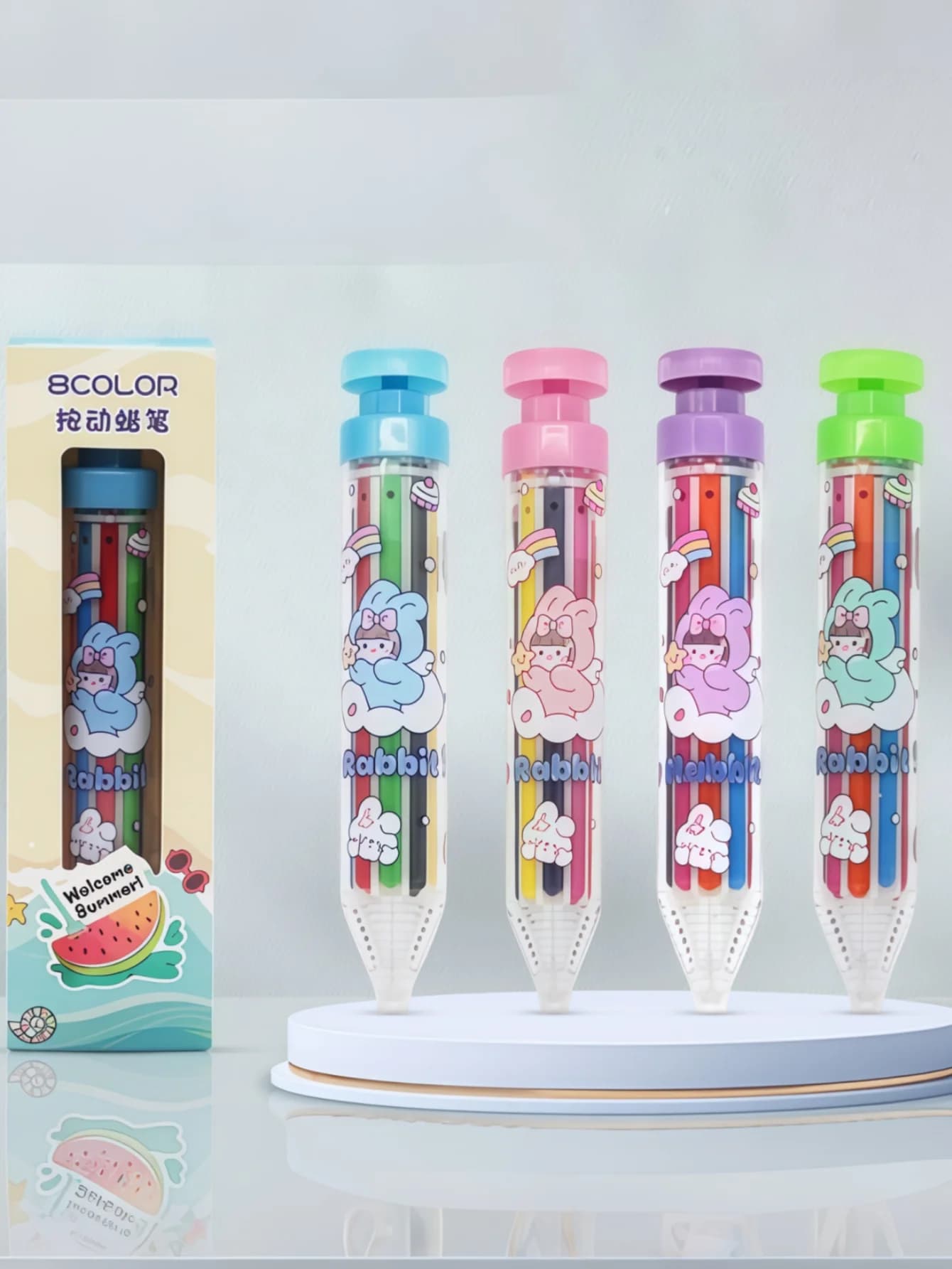 Wholesale Crayons That Don'T Stain Hands: 8-in-1 Rotating Multi-Color Crayons, Kids' Plastic 8-Color Push-Up Crayons