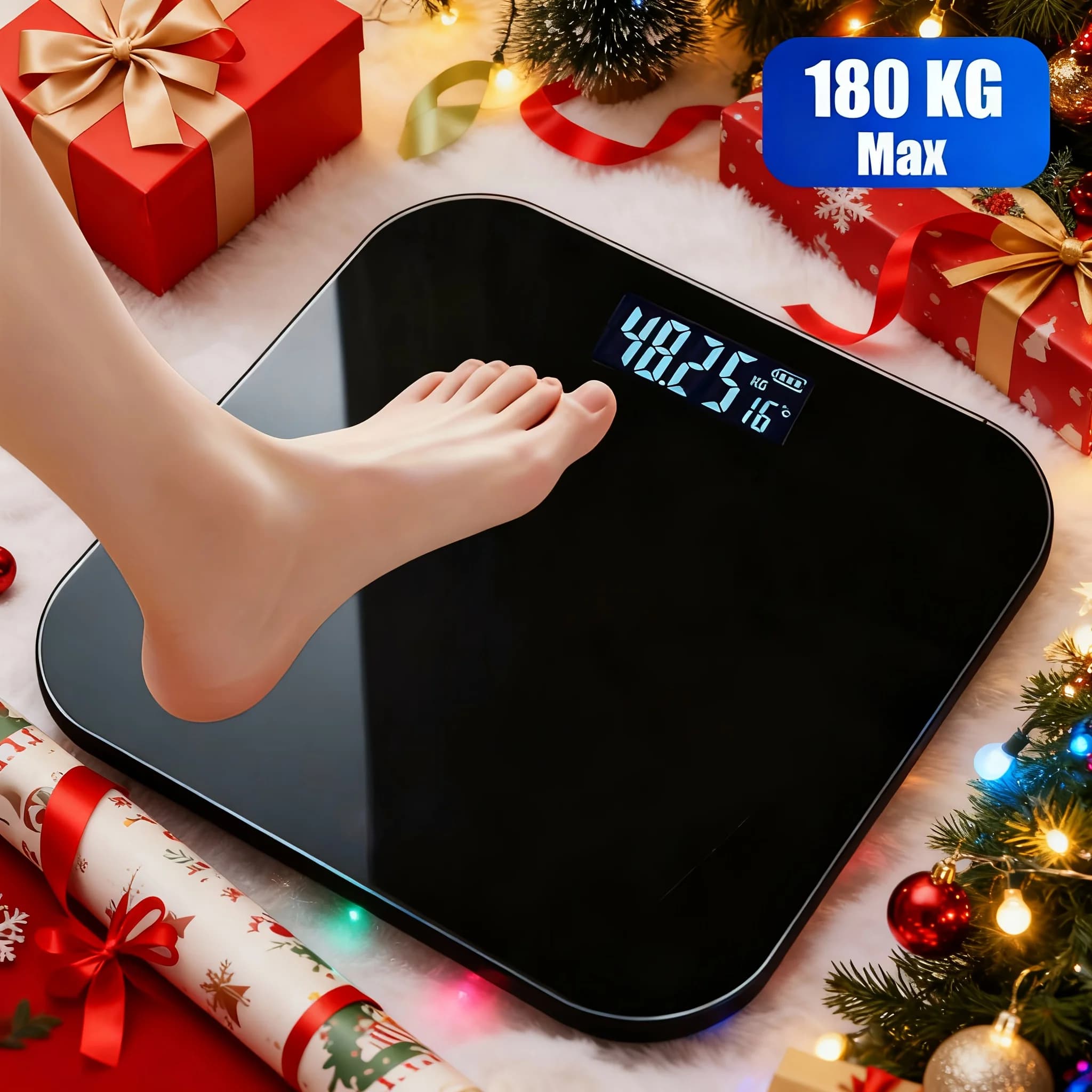 High-Precision Bathroom Scale, Electronic Scale, Accurate, with LED Display And Temperature Reading (Switchable Between Kg Ann