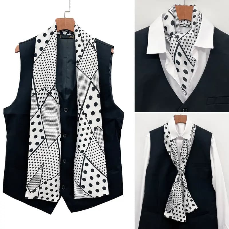 Men's Long Small Silk Scarves with Suits Spring Autumn New Fashionable Versatile Decorative Korean Version Thin  Narrow Scarves