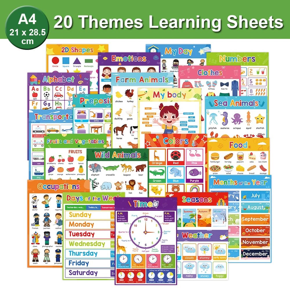 Educational Posters for Preschool Kids English Words Learning Charts Teaching Aids Classroom Decoration Big Card Montessori