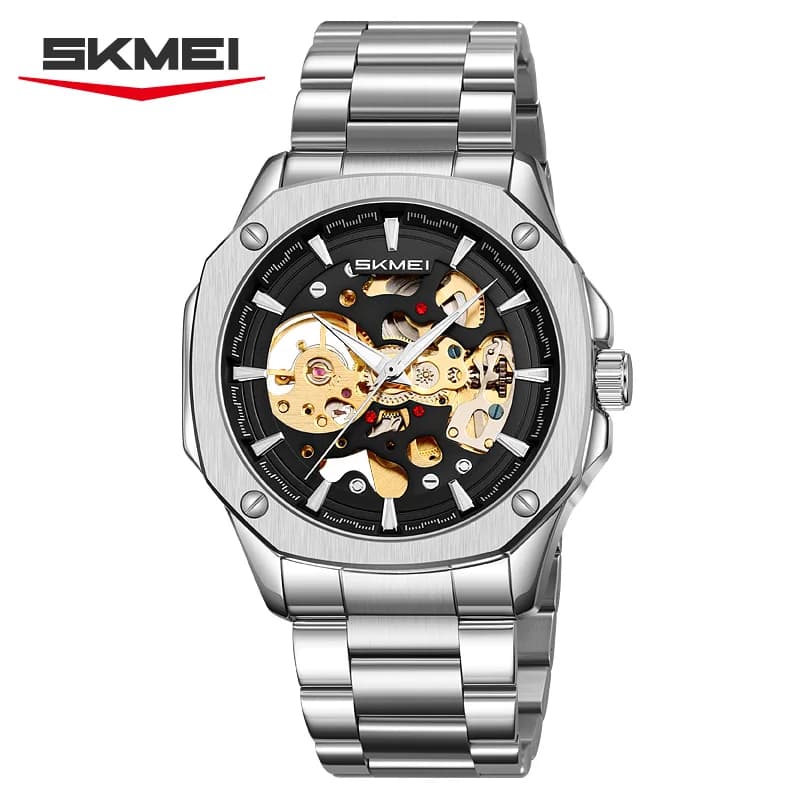 SKMEI 9378 Fashion Retro Men's Automatic Mechanical Watch Hollow Skeleton Dial Waterproof Luxury Business Watch Reloj Hombre
