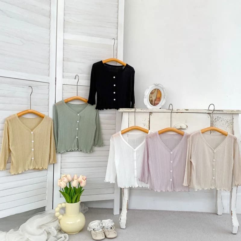 Girls' sun-protective clothing, solid colors, lightweight, breathable, air-conditioned suits, summer cardigans with ruffles, jac