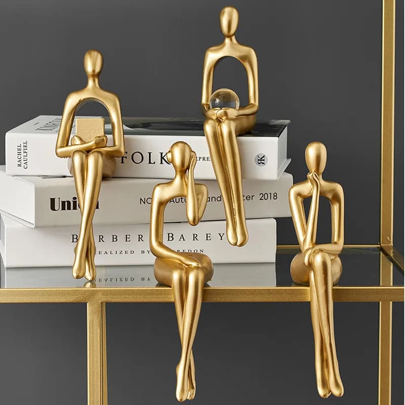 Gold Home Decor Thinker Statues Bookshelf Sculpture Decorations For Living Room Modern Figurines Shelf Table Desk Decor