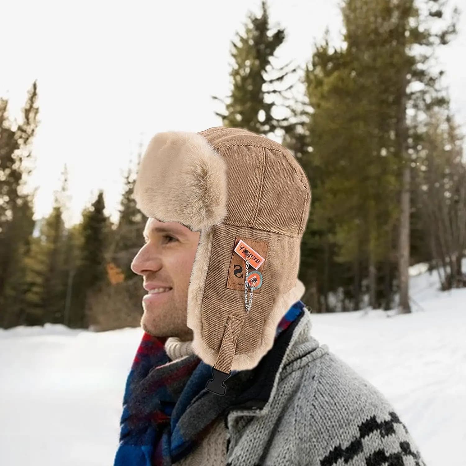 Men's Bomber Hat, Bomber Hat Warm Winter Hat with Ear Flaps Russian Hat, Pilot Style Winter Russian Trooper Hat Soft Fashionable