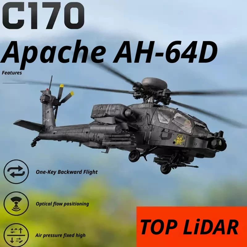 RC ERA 1/48 C170 RC Helicopter Apache AH-64D Military Model 6CH Brushless TOF Laser Optical Flow Positioning With Soldier Model