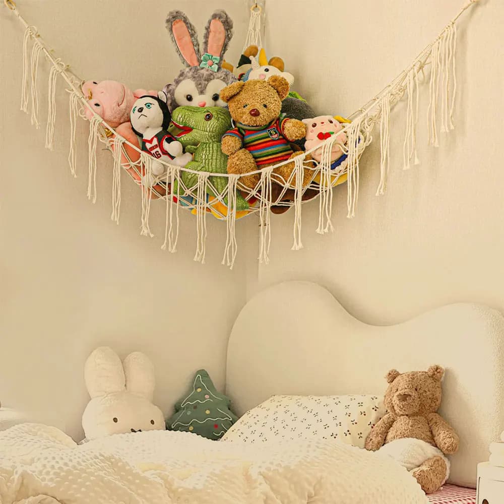 Stuffed Animals Storage Hammock Large Capacity Net Macrame Boho Home Kids Bedroom Decoration Corner Hanging Toy Organizer Nets