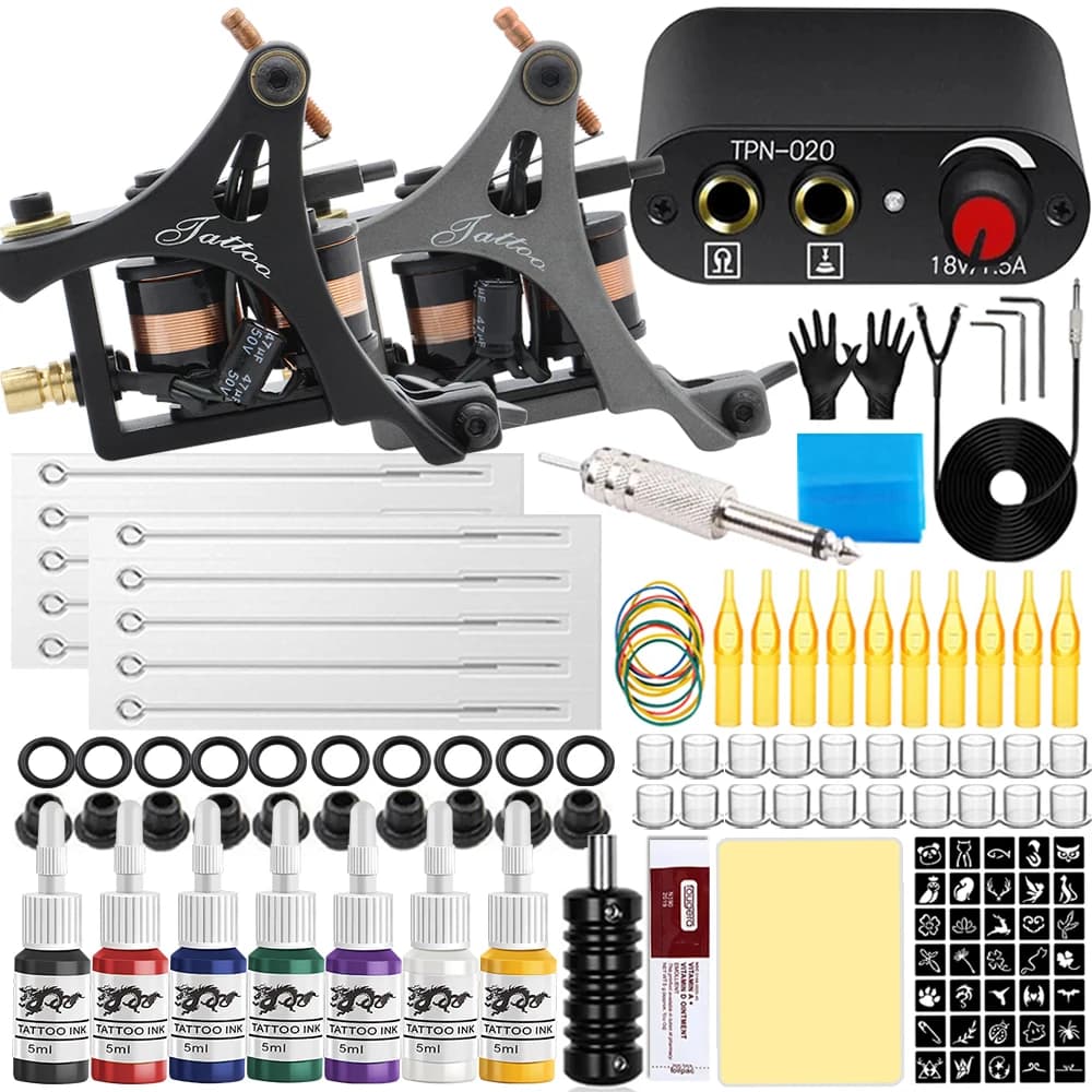 Complete Tattoo Machine Kit Coil Tattoo Machine Set Tattoo Beginner Power Supply Grip Body Art Tools Permanent Makeup Tattoo Set