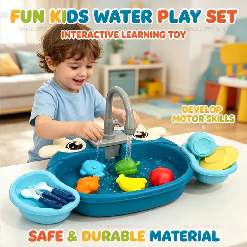 Kids Electric Play Sink Toy With Circulating Water Faucet Pretend Kitchen Water Play Set Educational Sensory Toys For Boys Girls