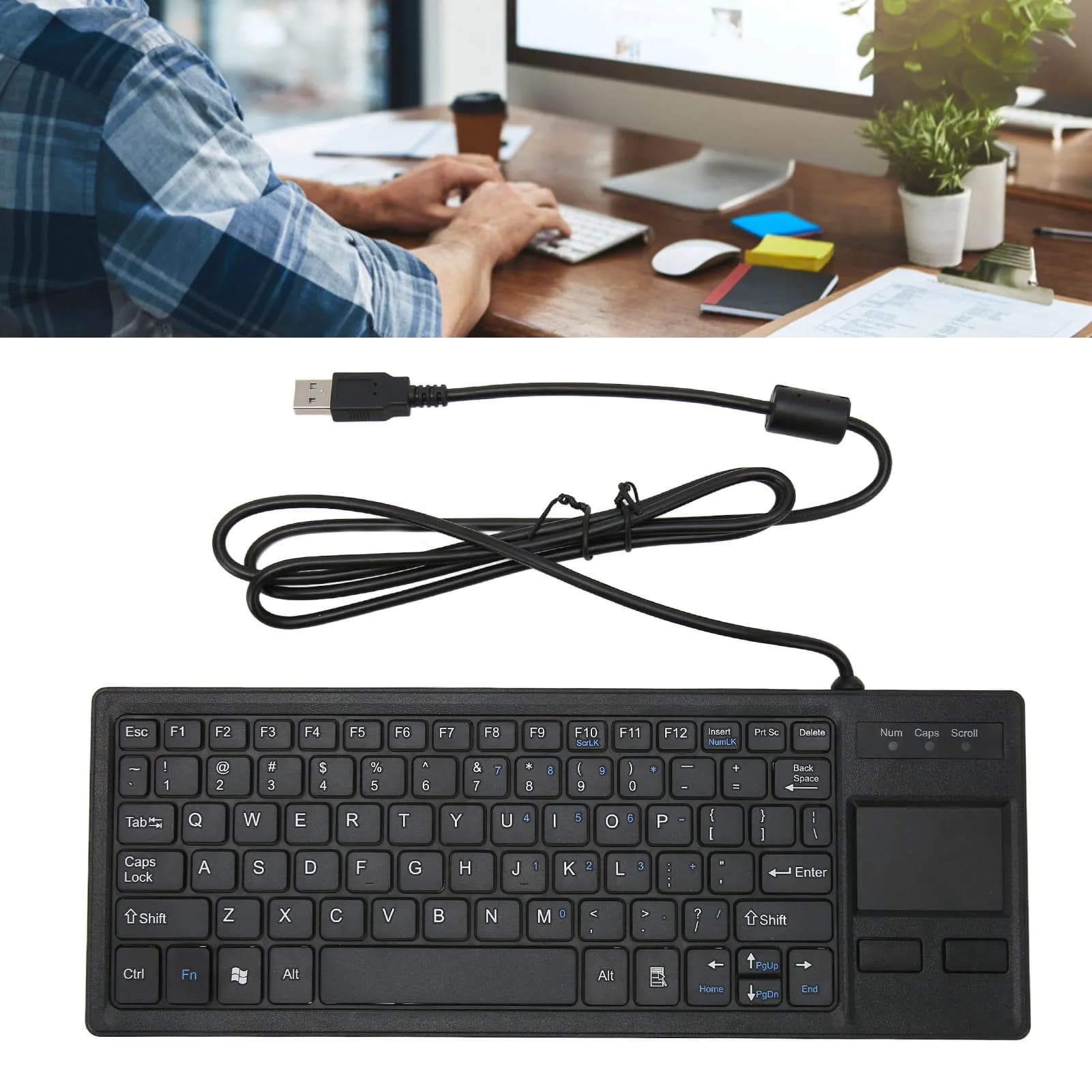 Wired Keyboard K 800 Keyboard with Touchpad Wired Thin Mini Compact Touch Keyboard with HUB Function Wired Touch Keyboard