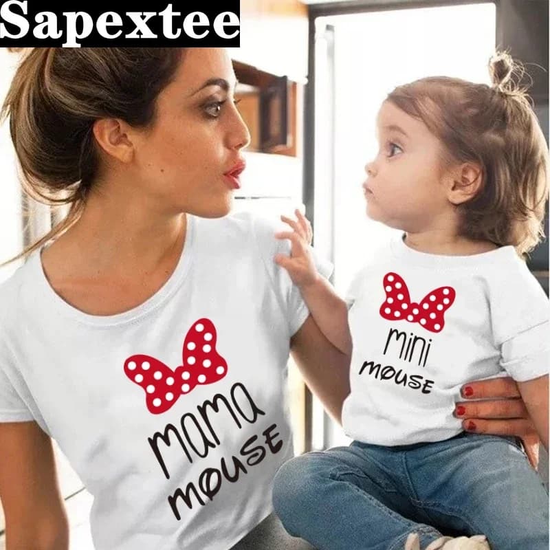 Cotton family matching clothes Outfits Mother And Daughter T-Shirt Mommy and Me Clothes lovely Blouse kids baby girl boys Look