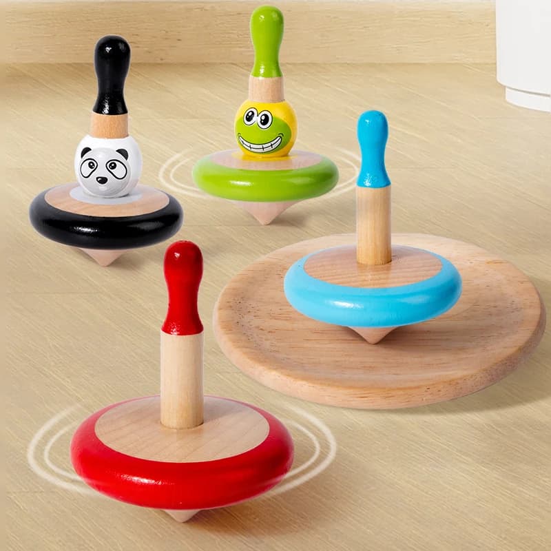 Wooden Spinning Top Toy Sets Colorful Rotating Gyro Toy for Children Early Education Birthday Party Gifts Desktop Spinning Top