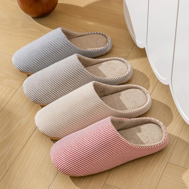Women's House Stripes Slippers for Spring Autumn Non-Slip Soft Sole Indoor Slides, Cozy Floor Shoes,Quiet Bedroom Soft Slippers