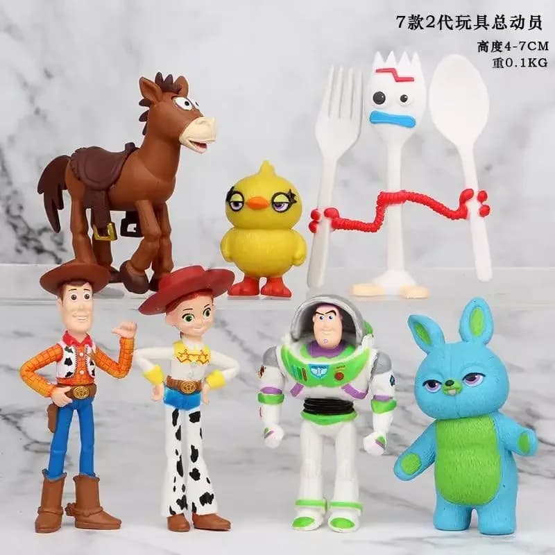 Hot 7pcs/set Toy Story 4 Action Figures Toys Woody Jessie Buzz Lightyear Forky Pig Bear Figura Model Doll Figurine Kids Gifts