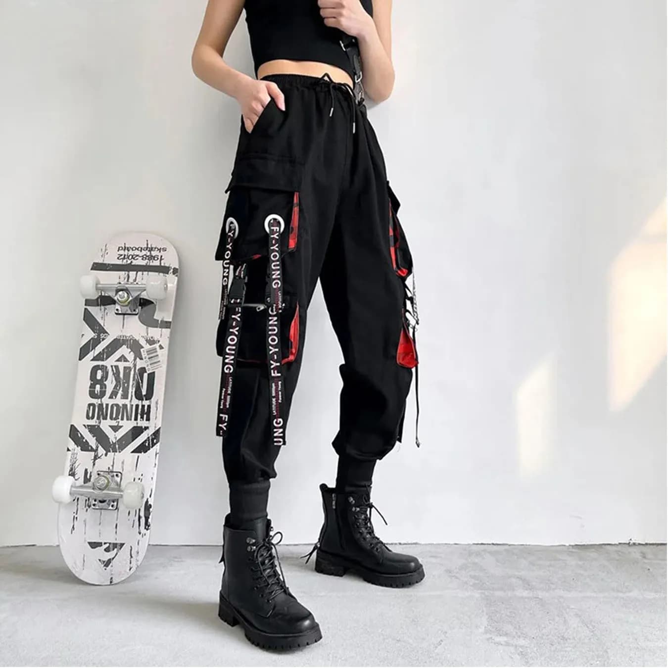 Pants Women Aesthetic Harem Pants Punk Pockets Joggers Harajuku Femme Hiphop Trousers Techwear Y2k Egirl Clothes