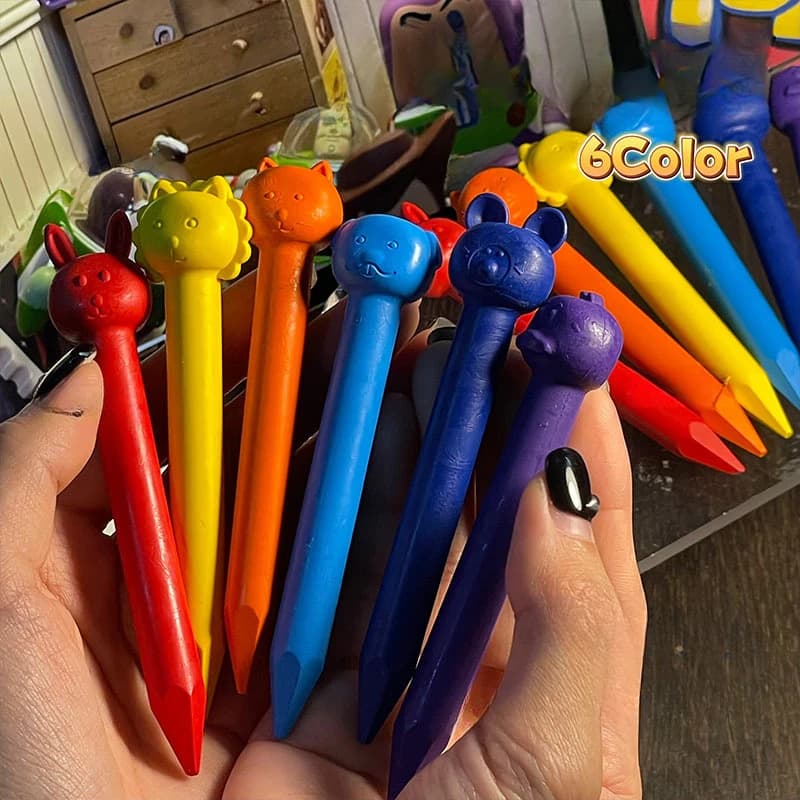 6/12 Color Plastic Crayons-Children's Non-Dirty-Hand, Suitable for Kindergarten Drawing, Graffiti Art & School Supplies