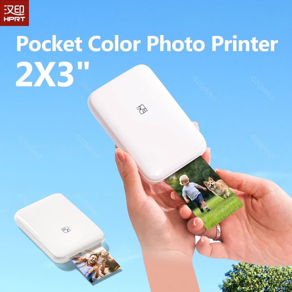 HPRT Portable Photo Printer Pocket 2x3 inch Size Wireless Zink Technology Print 2x3 Sticky-Backed Photos Maker with Papers Case