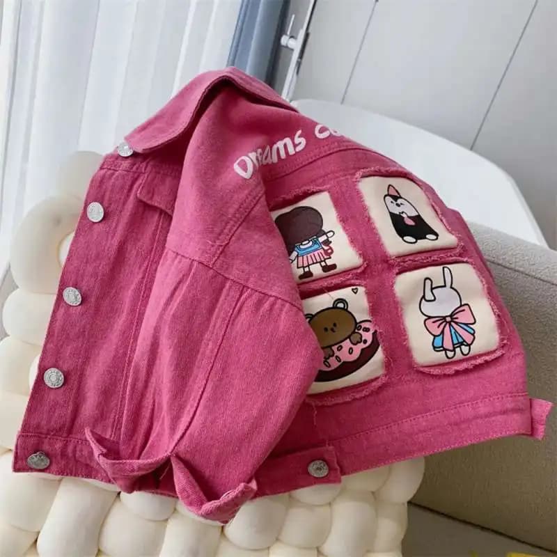 Girls coat Fashion children's denim jacket Pink baby spring and autumn coat baby outing clothes Sweet and casual girls' jacket