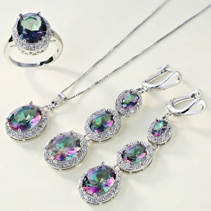 1 Pair Of Earrings + 1 Necklace + 1 Ring Elegant Jewelry Set Inlaid Shining Zirconia Engagement/ Wedding Jewelry Gift For Female