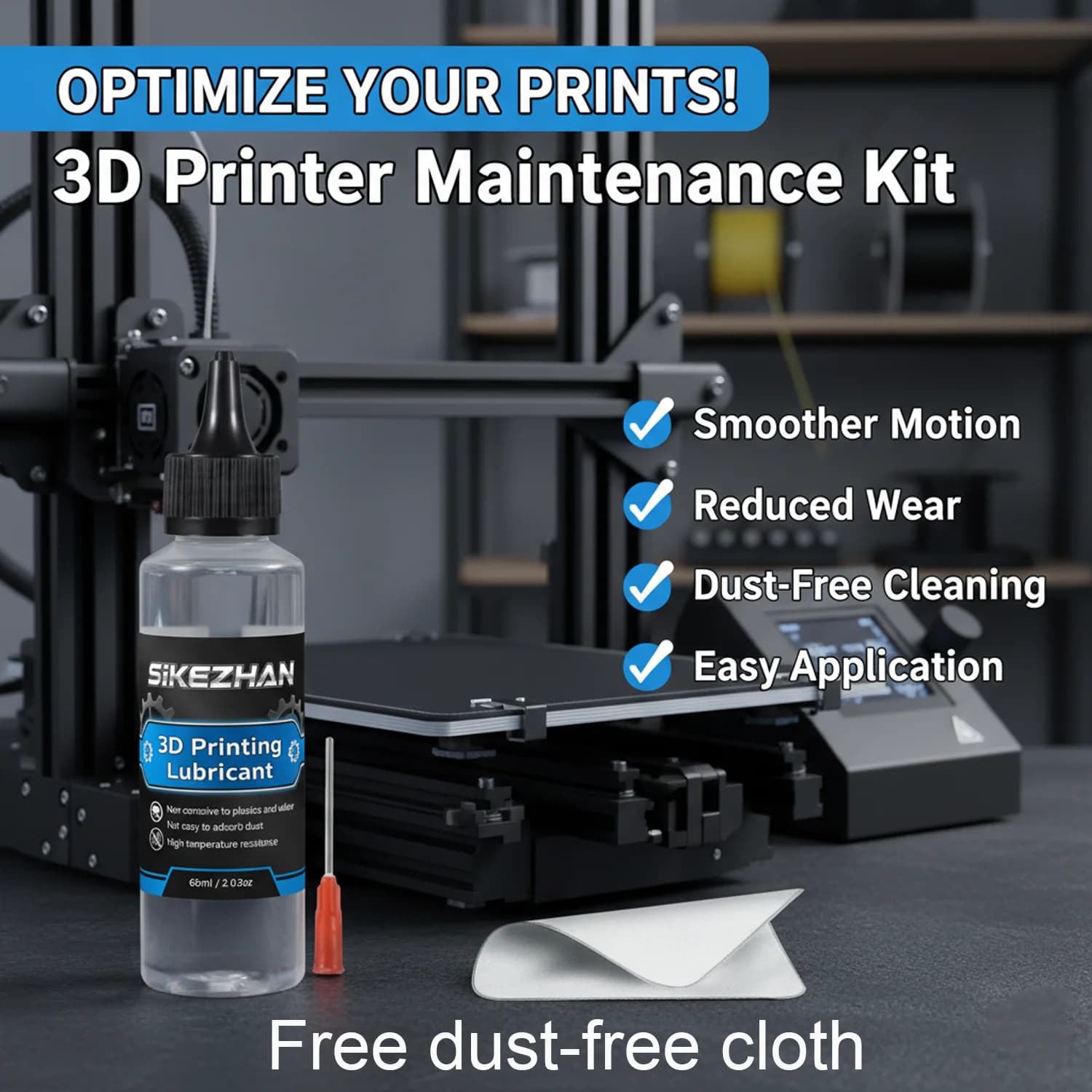 3D Printer Maintenance Kit: PTFE Lubricant Grease & Lint-Free Wipes. For Z-Axis, Rails,Screws. Compatible with Ender/Bambu/Prusa
