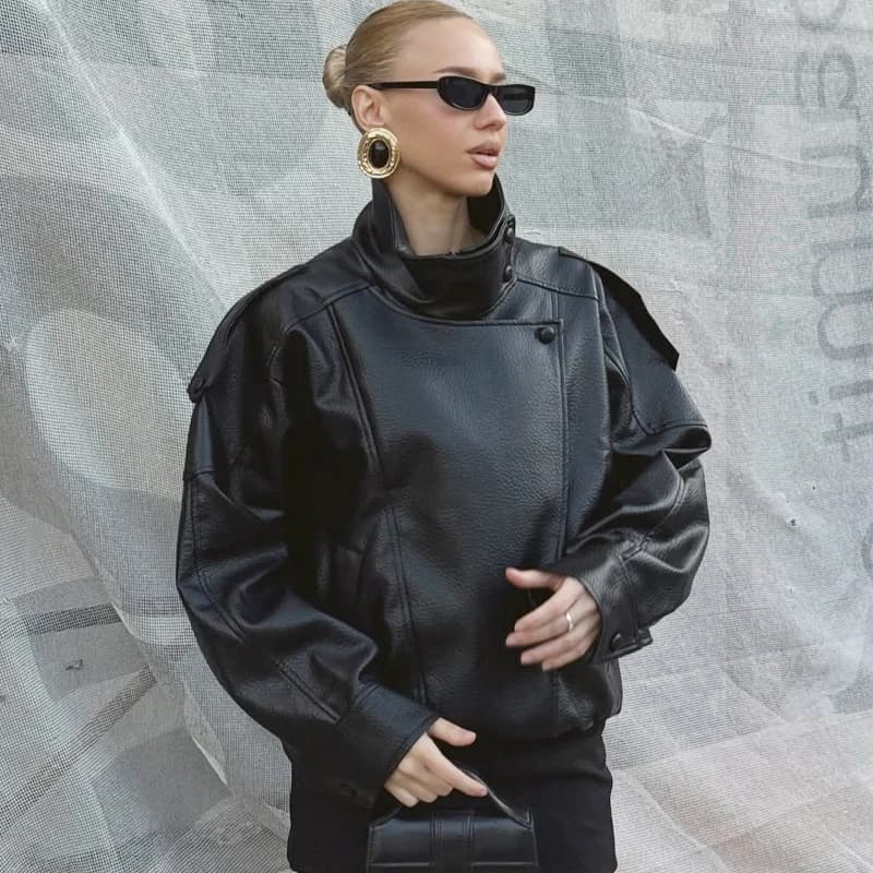 Women's Jacket Black Pu Leather Jacket Long Sleeve Top Female Autumn 2025 New In Jackets & Coats Street Zip-Up Jacket Streetwear