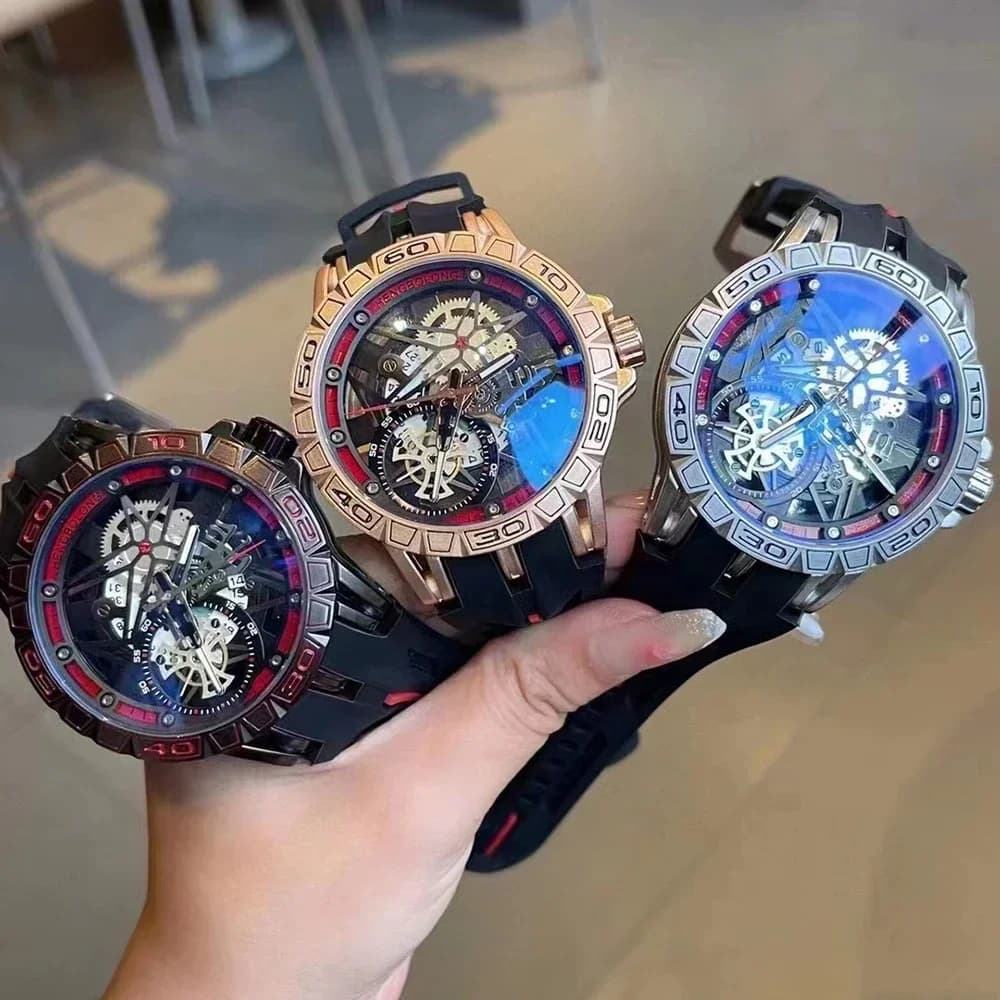 2025 Quartz Watches Men AAA Cool 3D Creative 49mm Big Dial Luxury Rubber Strap Waterproof Original Wristwatch Relogio Masculino