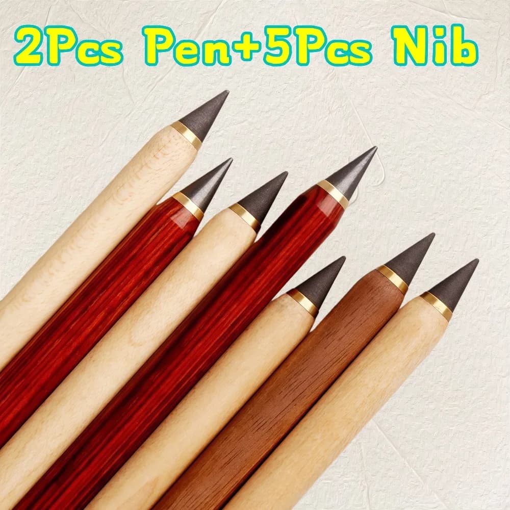 2 Pcs Pen+5 Pcs Nib Writing Tools HB Unlimited Writing Pencil Ink Writing Eternal Pencil Smooth Writing Creative Sketching