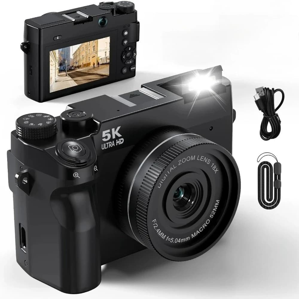 5K Digital Camera for Photography,75MP Point and Shoot Digital Cameras 64GB, Dual Lens 18X Zoom Autofocus, WiFi Vlogging Camera