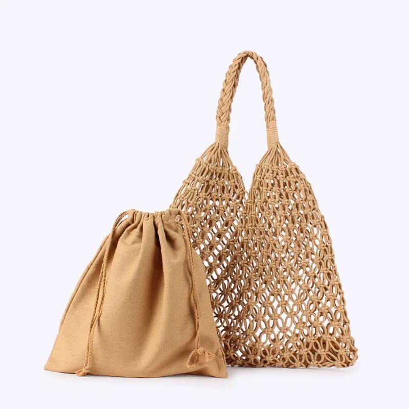 Fashion Crochet Bags for Women Summer Beach Tote Bag Raffia Aesthetic Totes Straw Handbag Bohemian Boho Woven Knit Shoulder Bag