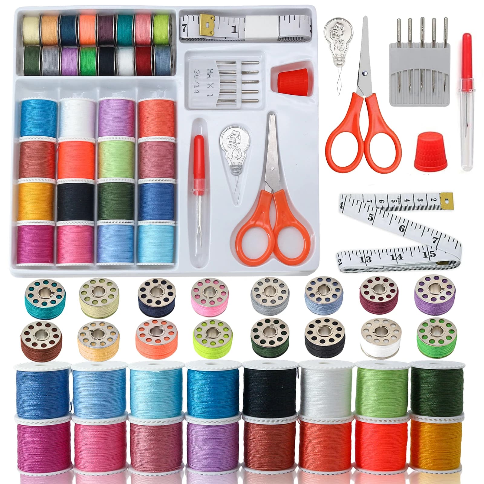 Sewing Kit with Prewound Bobbins, 42Pcs Supplies for Machine & Hand Sewing, Includes Threads, Needles, Tools, Fit Brother Singer