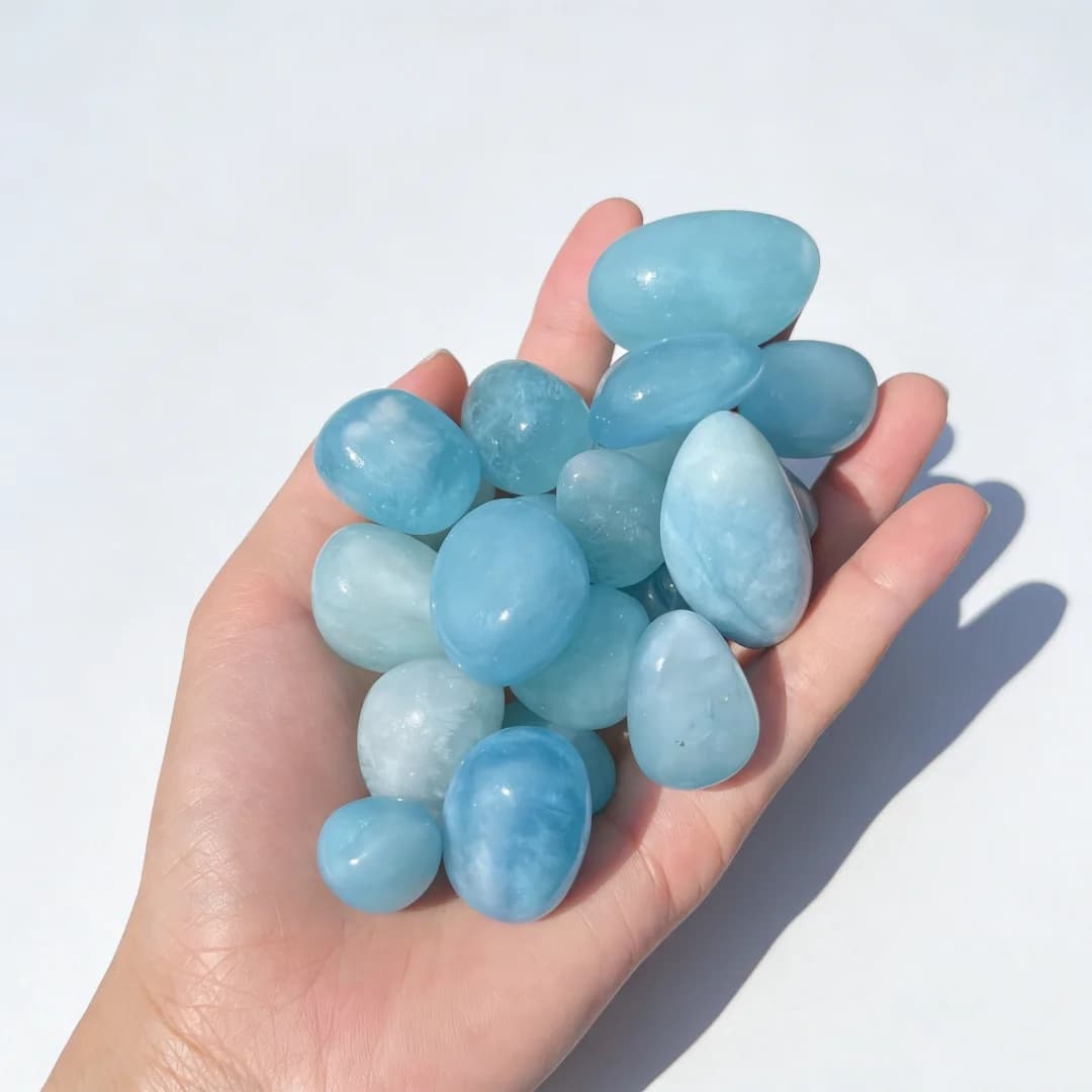 Natural Aquamarine rolling stones, polished crystals, irregular crystals, bulk crystals, outdoor garden decorative stones