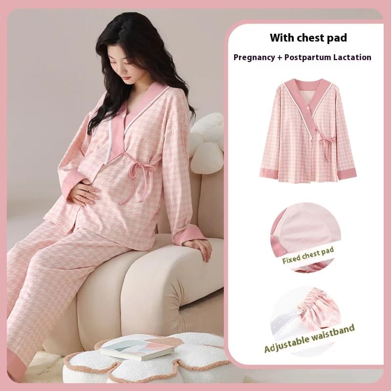 Postpartum Clothing with Chest Cushion Autumn Postpartum Women Pajamas Maternity Ladies Breastfeeding Clothes Pregnancy Homewear
