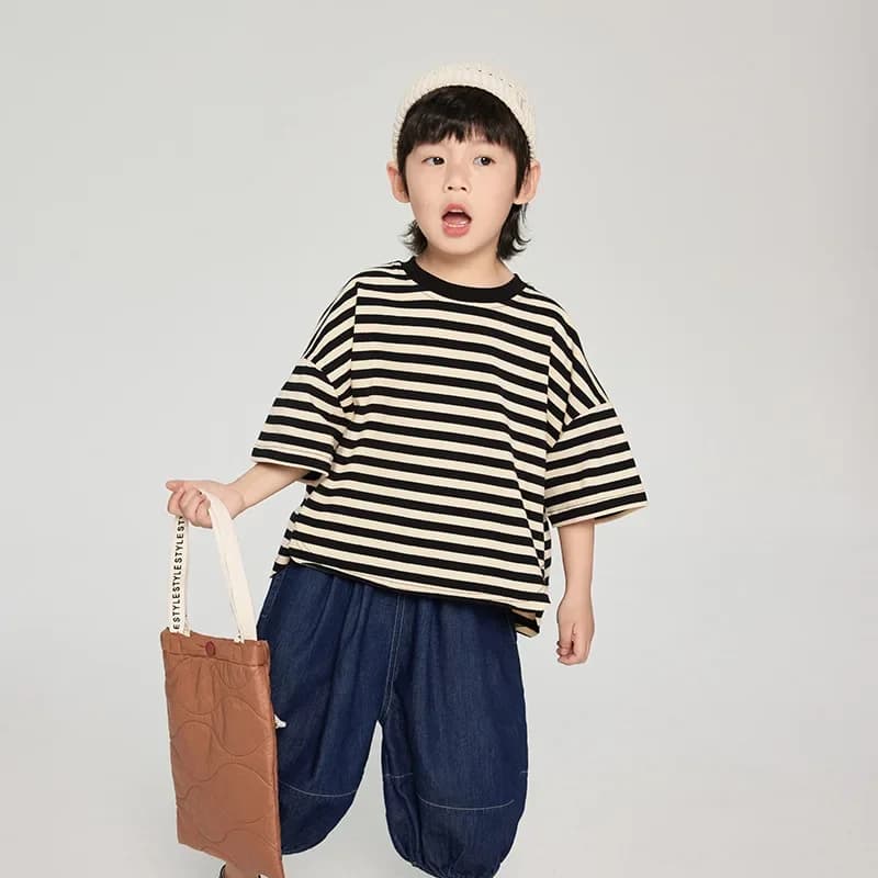2024 Summer New Boys T-shirts fashion striped half sleeve Tees for Kids cotton loose Tops 2-7Y