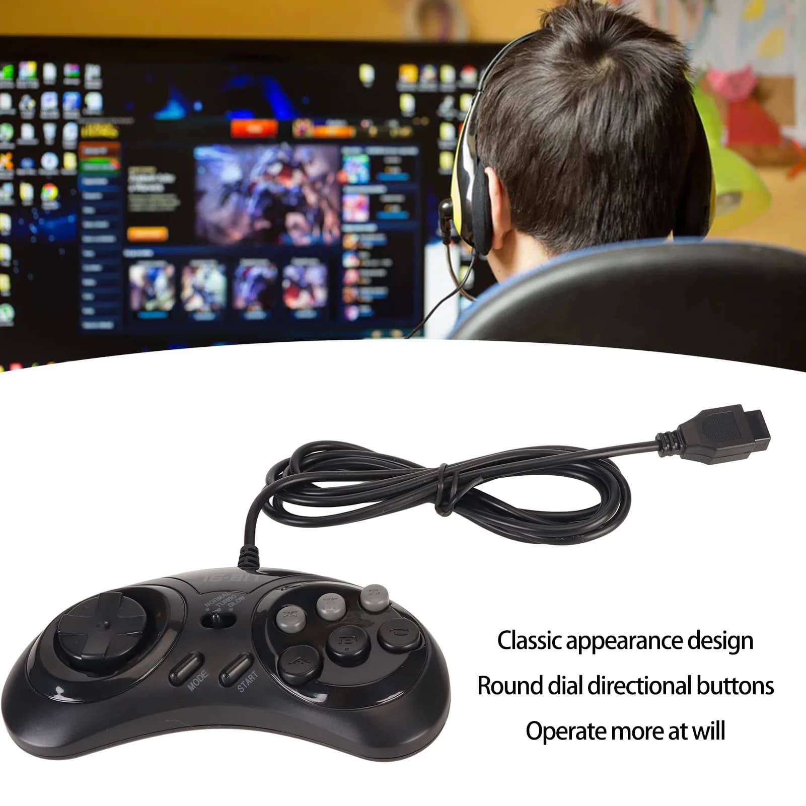 for Sega Controller 9 Pin 16Bit Handheld Ergonomic Portable Gamepad Controller for Sega Controller for Sega Gamepad
