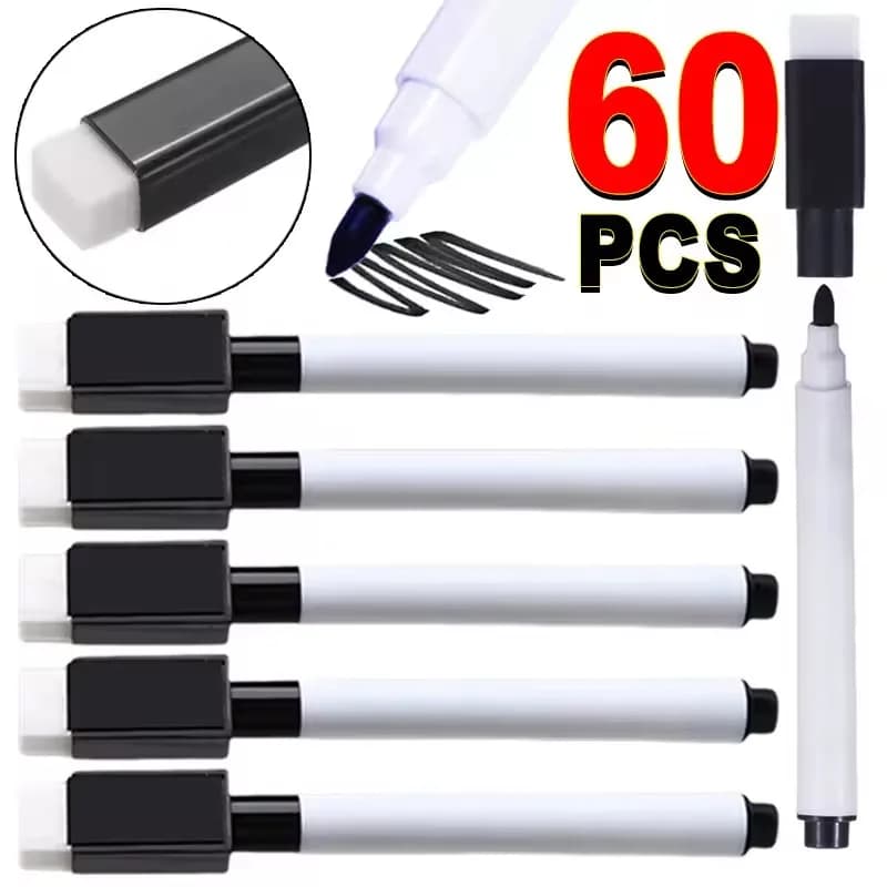 Magnetic Black Dry Erase Markers with Eraser Cap White Board Dry erase Markers Classroom Dry Wipe Pens for Home Office School