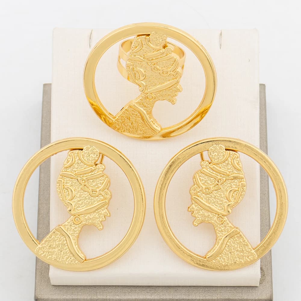 Exquisite Trendy Women Earring Rings 18K Gold Plated Jewelry Set Luxury Fashion Female Party Bridal Wedding Anniversary Gifts