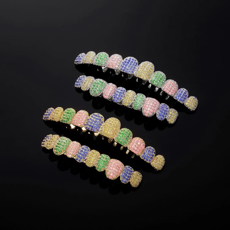 New Exquisite Hip-Hop Full Diamond Braces Real Gold High-Quality Cubic Zirconia Punk Rapper Oral Jewelry Men Women Role Play