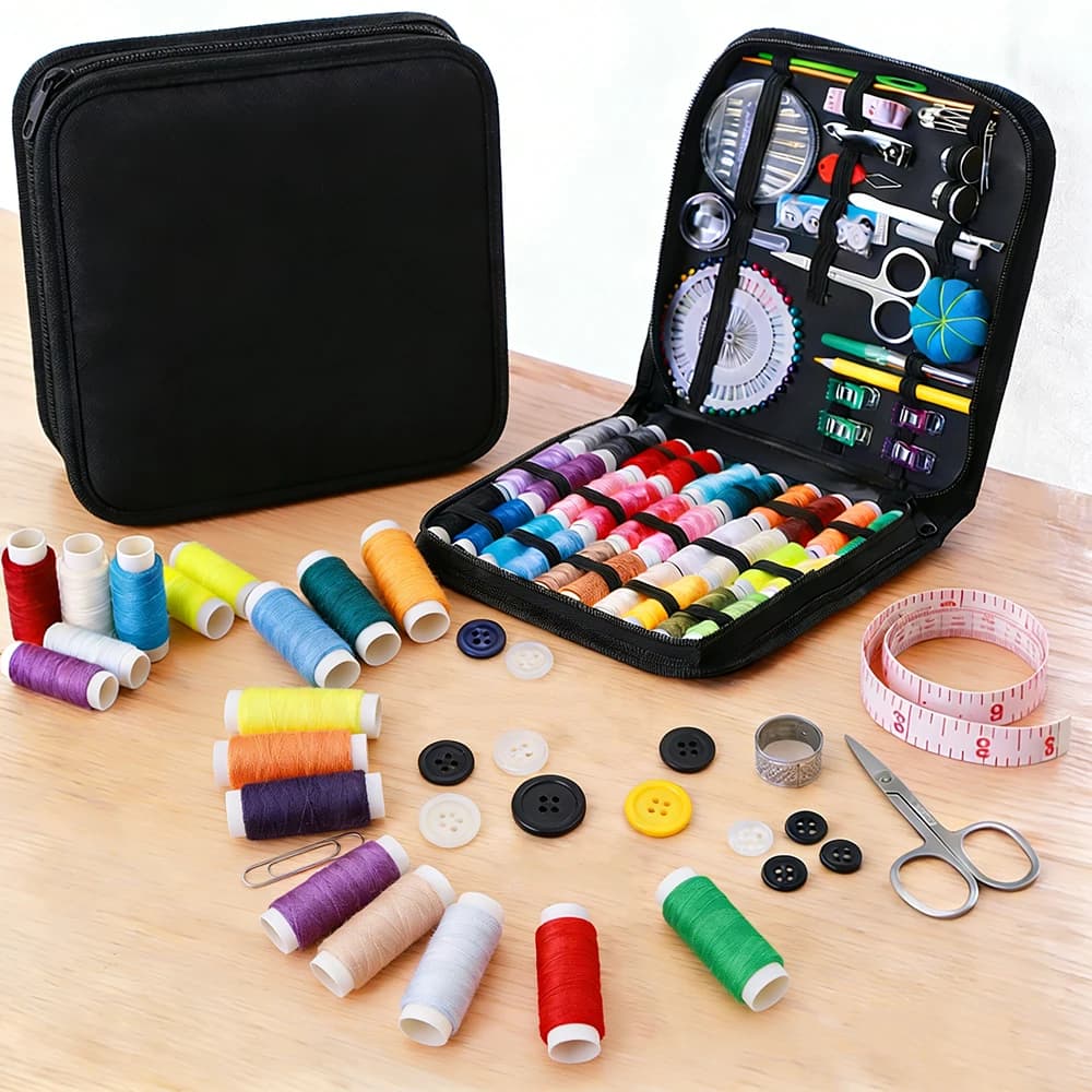 Complete Sewing Kit with Threads Needles Scissors Tape Measure Buttons Portable Travel DIY Embroidery Handwork Sewing Tool Set