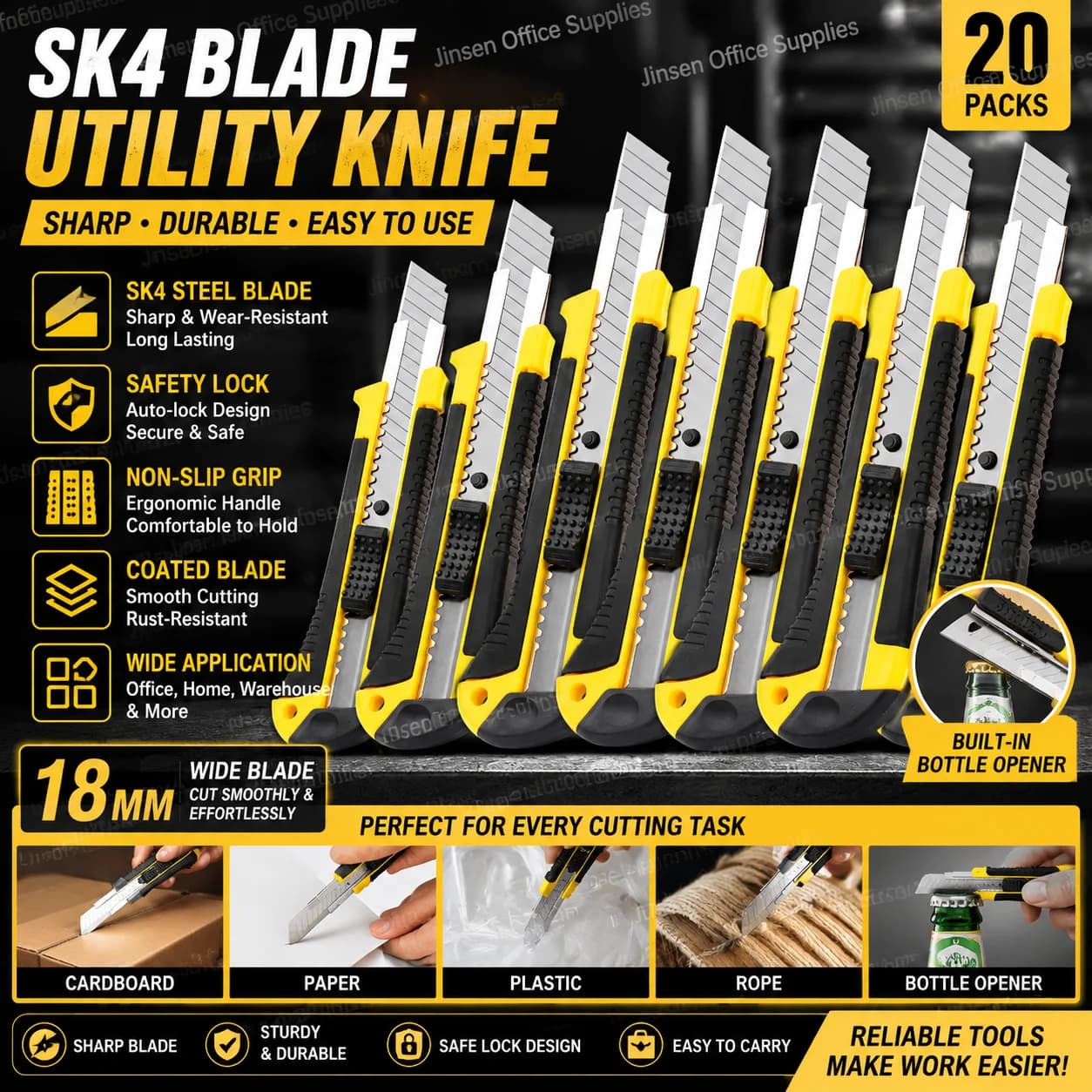 Cutter SK4 Blade Utility Knife Plastic Handle Coated Blade Cutter Safety Box Opener Tool Office Home Cutting Tools