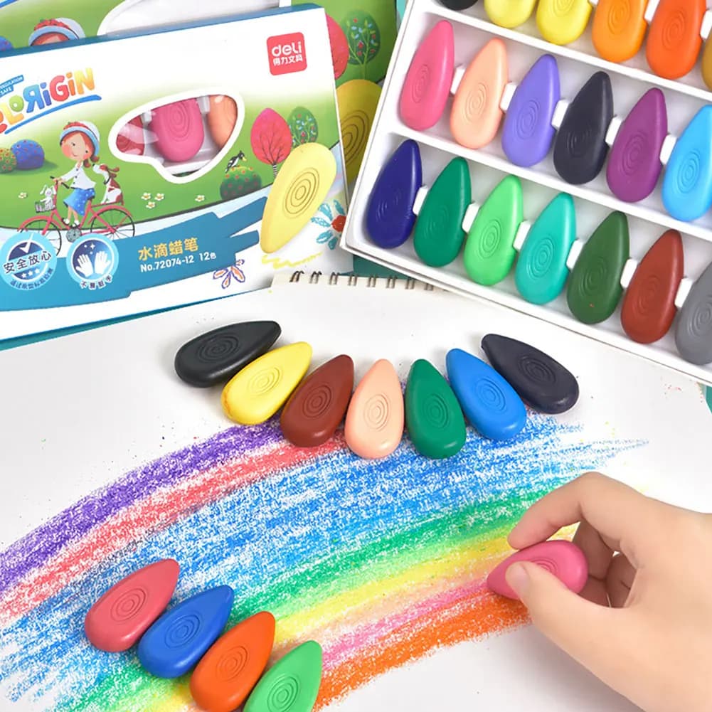 12/24 Colors/Set Drop Shape Crayons Non Dirty Hand Washable Safe Non-Toxic Pen for Kids Baby Toddler Gift Early Education Tools