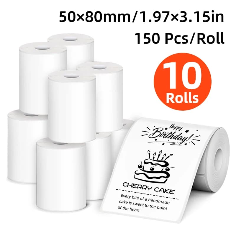 5 Rolls/10 Rolls 50X80Mm, White Multifunctional Waterproof and Oil-Proof Thermal Label Stickers, Each Roll Contains 150 Stickers, Suitable for Office, School, Clothing, Supermarket, Postage Address, S