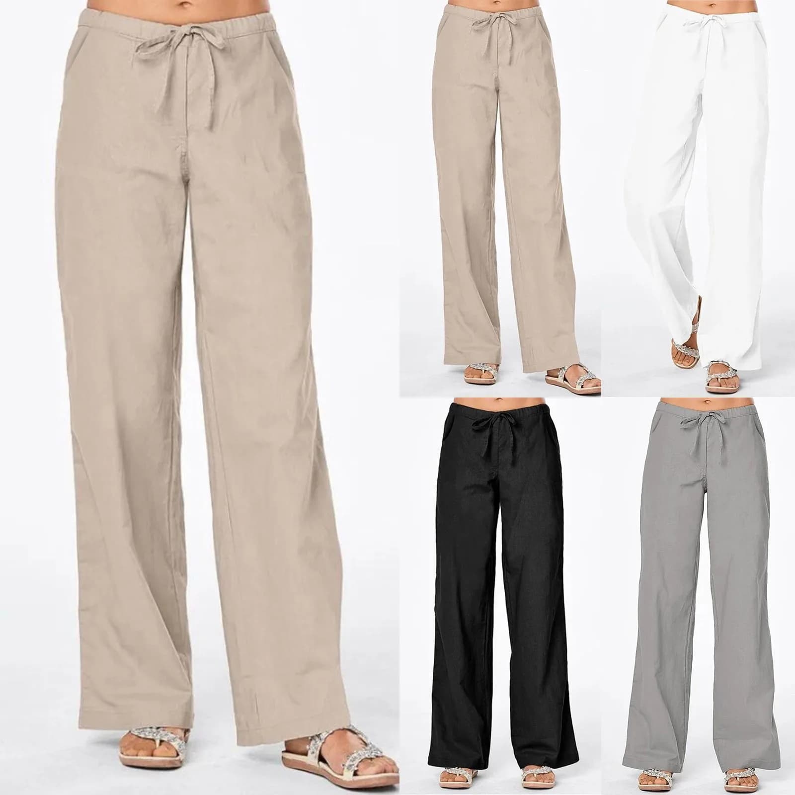 Women Pants Fashion Linen Cotton Solid Elastic Waist Trousers Female Plus Size Ankle-length Trousers Summer Casual Pants