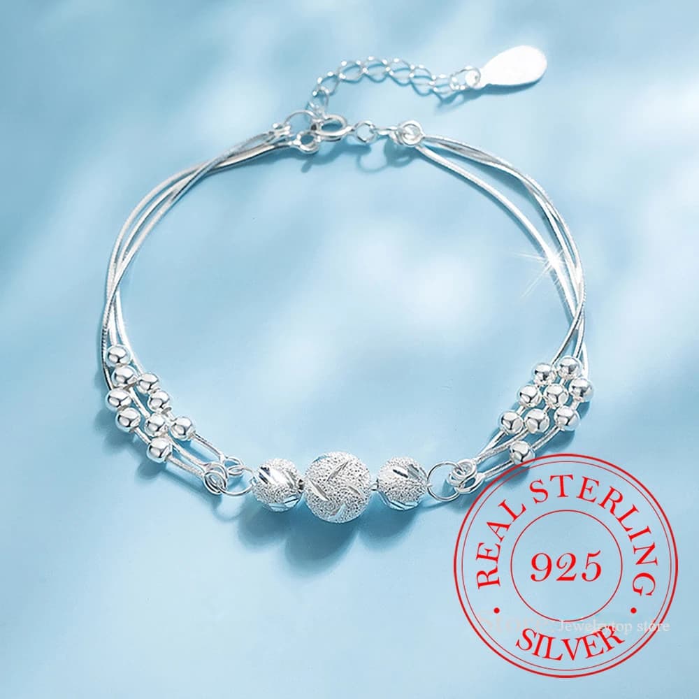 Fine 925 Sterling Silver Bead Charm Bracelet For Women Girls Lady cute Wedding Party Bohemian Fashion Jewelry Gift noble y2k