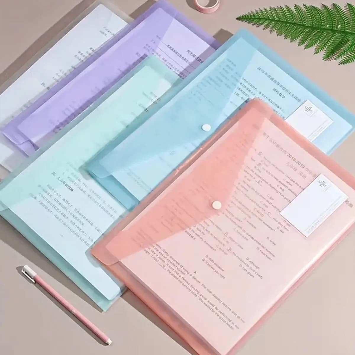 10 PCS Plastic Folders for Document, A4 Size Plastic Envelopes with Snap Closure, Clear File Folders Bags for School Office