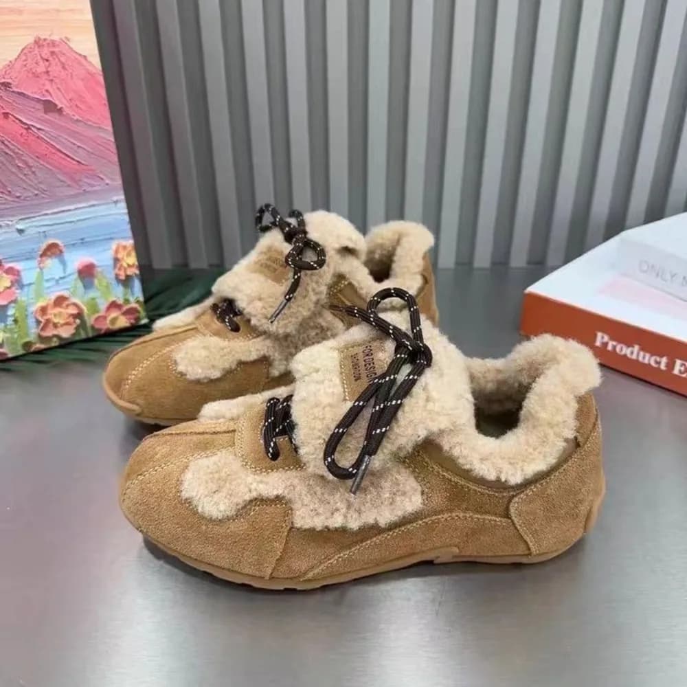 Flats Women Casual Shoes Fad Soprt Sneakers Winter Keep Warm Plush Cotton 2025 Designer Trend Lace Up