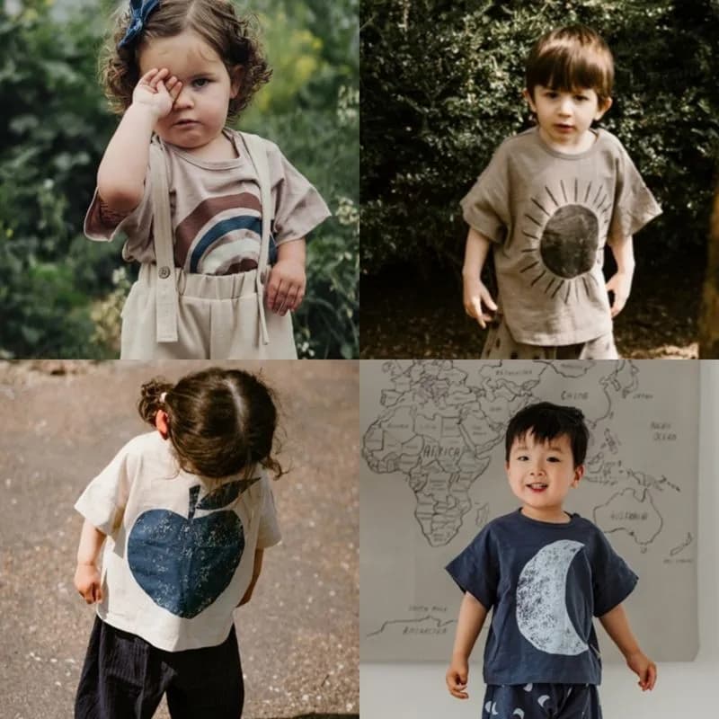 Kids' casual cotton t-shirt in beige, front view