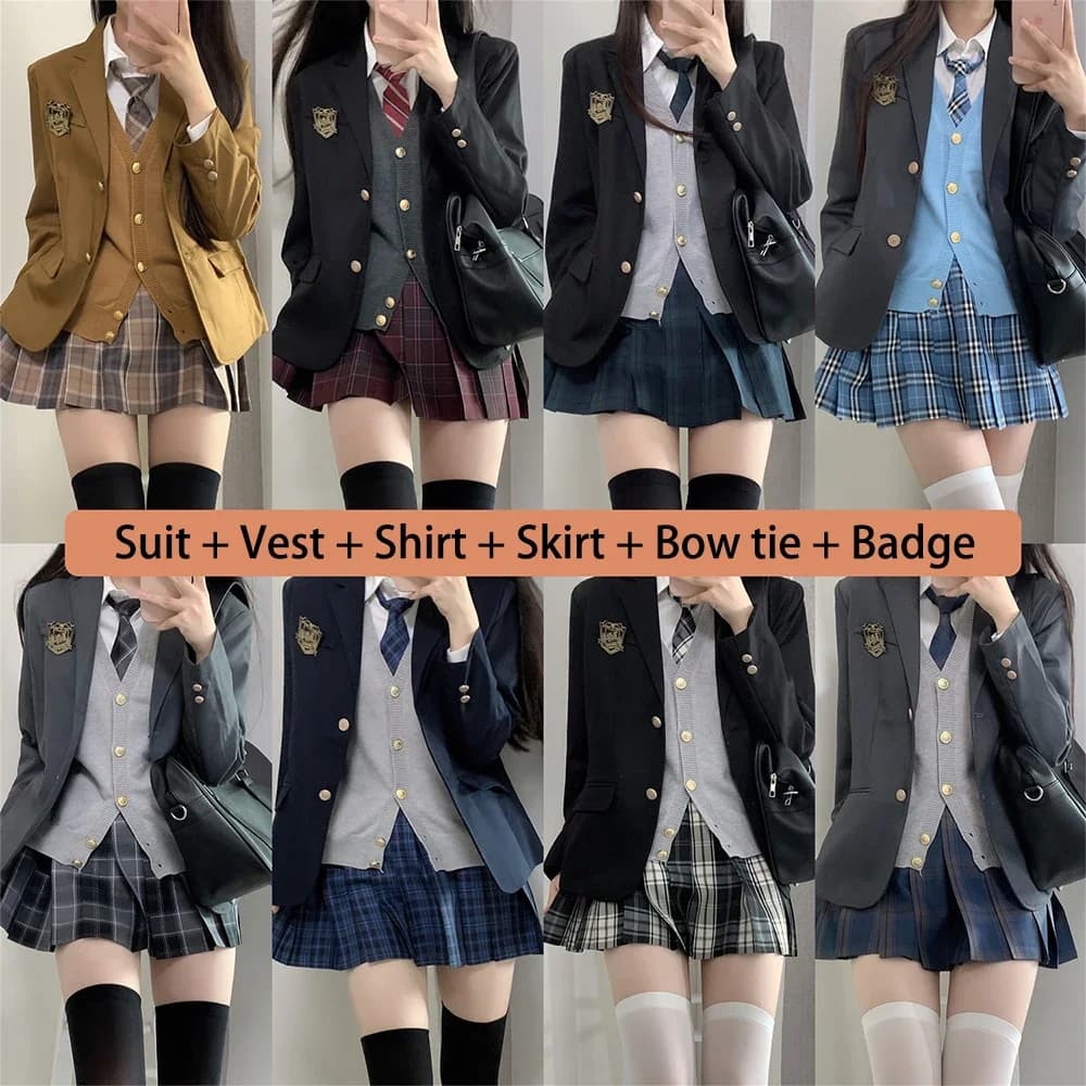 Back-to-School Suit Japanese School Uniform for Girls JK Shirt Multiple Colors & Styles Blazer Set Sex Pleated Plaid Skirt