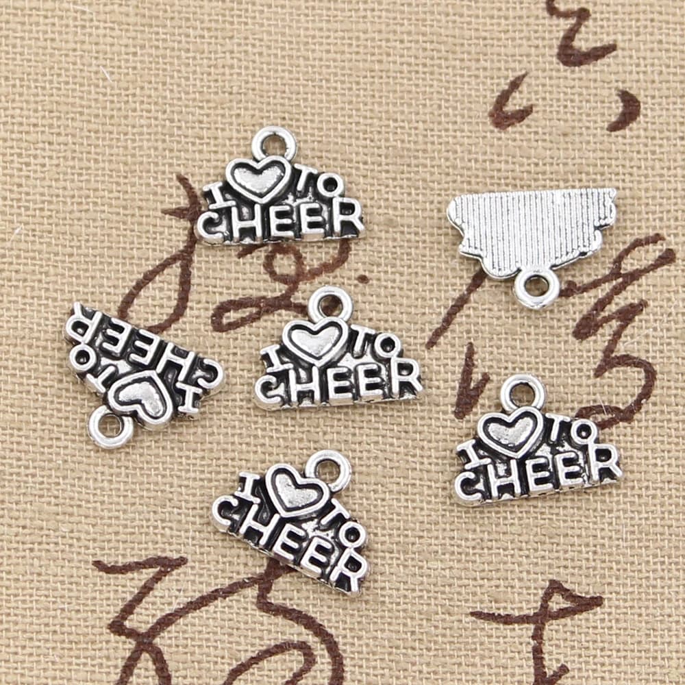 50pcs Charms I Love To Cheer 14x10mm Antique Silver Color Pendants DIY Necklace Crafts Making Findings Handmade Tibetan Jewelry