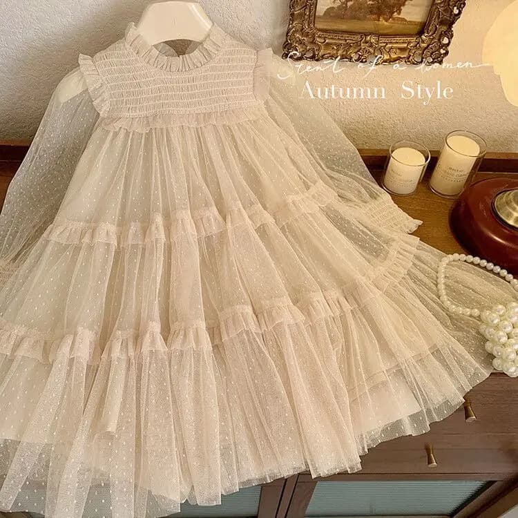 Girls' Dress Autumn New Style Children's Baby Girl Elegant Lace Splicing Style Pretty Princess Dress